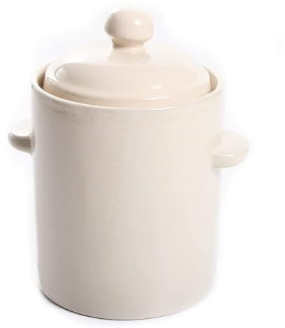 rg-vertrieb Sauerkrauttopf Keramikfass Steingut Einlegetopf Gurkentopf Tontopf Steinguttopf Wasserrinne, Deckel, Beige, Traditionell, Lebensmittelecht Gärtopf Keramiktopf Volumen (2,5L Creme)