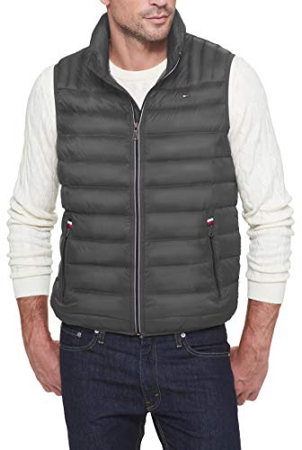 Tommy Hilfiger Herren Leichte, Verstaubare Pufferweste (Standard Groß) Daunenweste, Dunkelgrau, XL