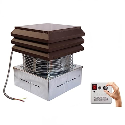 Gemi Elettronica Schornsteinaufsatz Rauchsauger mit 6-Stufen Geschwindigkeitsregler für Kamine und Öfen, Hitzebeständig bis 300°C, Grau