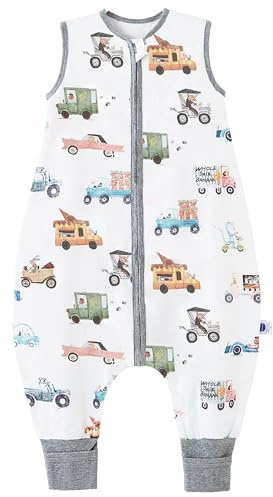 Chilsuessy Baby Schlafsack mit Beinen 2.5 Tog Winterschlafsack Unisex Ganzjahresschlafsack mit Füßen Babyschlafsack, Bunte Autos, 90cm/Baby Höhe 95-105cm