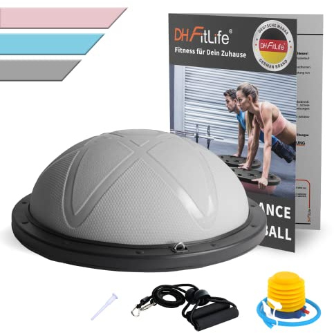 DH FitLife Balance Ball, Balance Board Halbkugel bis 200 kg, Ø 60 × 22 cm | Fitnessbänder & Pumpe inkl.｜Rutschfester Gymnastikball｜Beidseitig nutzbar｜Anti Burst Gummi｜Gleichgewichtstrainer