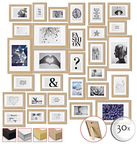 bomoe 30er Bilderrahmen Set Fotorahmen Collage aus Holz Kunststoffglas