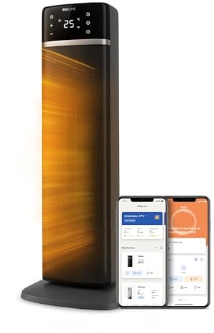 Philips 5000 Turmheizlüfter, 2000W, App-gesteuert, bis zu 50% Energieersparnis, Temp-Anzeige, 5 Sicherheitsfunktionen, 4 Modi, 60° Oszillation, leise, schwarz/grau (CX5120/11)
