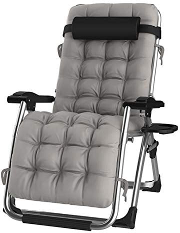 DQCHAIR Lehnender Schwerelosigkeits-Stuhl im Freien mit Getränkehalter, extrabreiter Verstellbarer Liegestuhl für Patio-Garten-Strand-Pool, mit Kissen-Unterstützung 200kg (Color : Silver)