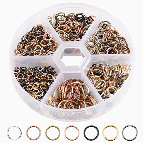 Rybtd 970 Stück Biegeringe Offene Spaltringe 4/5/6/7/8/10mm Sprung Ringe Gemischte Jump Rings für Schmuckherstellung DIY Halsketten kettenanhänger(6 Größen, 7 Farben)