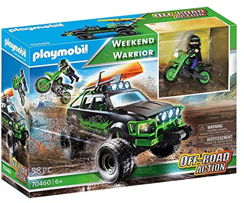 PLAYMOBIL 70460 Weekend Warrior Off-Road Action Truck mit Kajak und Motorrad für Kinder ab 6 Jahren