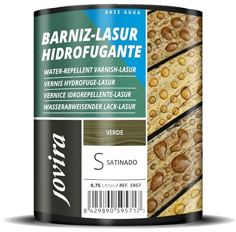 JOVIRA PINTURAS Wasserabweisende Holzschutzlasur, Satiniert auf Wasserbasis, schützt, dekoriert und verschönert alle Holzarten mit Perleffekt, stößt Wasser ab. (750 Milliliter, Grün)