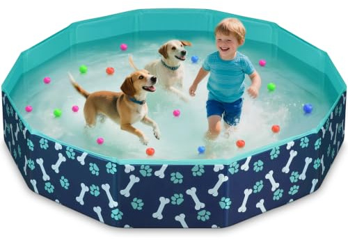 HaoVrisn Hundepool Große Hunde, Planschbecken für Kinder Hundepool Faltbar, rutschfeste und Verdickt PVC, Plantschbecken mit Flicken und Ablassventil (120x30CM)