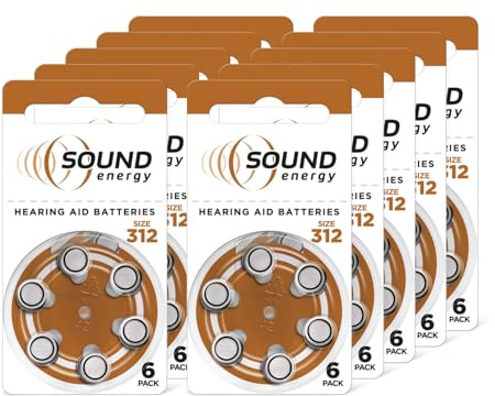 Energizer Sound Energy Hörgerätebatterien Größe 312 (60 Stück) Vorratspack, Zink-Luft, Lange Laufzeit, quecksilberfrei, Batterien für Hörgeräte & Hörhilfen, Exklusiv bei Amazon