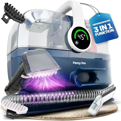 Primavella ​– Nass-/Trockenstaubsauger + Dampffunktion ​– 1800 ​Watt, 1,5-Liter-Behälter ​– Polsterreinigungsgerät + 3 ​Aufsätze für Sofa, Teppich, Autositze, Polstermöbel