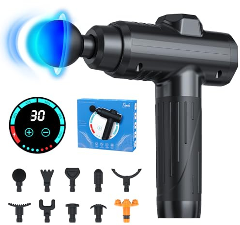 Tamda Massagepistole, Muskel Percussion Massagegerät mit 10 Massageköpfen, Massage Gun mit 30 Geschwindigkeiten und LCD-Touchscreen zur Muskelentspannung von Körper, Rücken und Schultern (Schwarz)