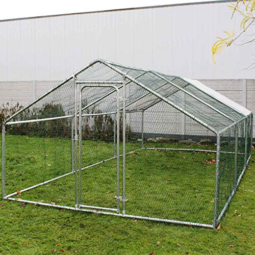 Wiltec Freilaufgehege 4 x 3 x 2 m mit Sonnendach und verzinkten Gitterstäben, Außengehege als Voliere Hühnerstall oder Hasenstall, Kleintiergehege mit Riegel