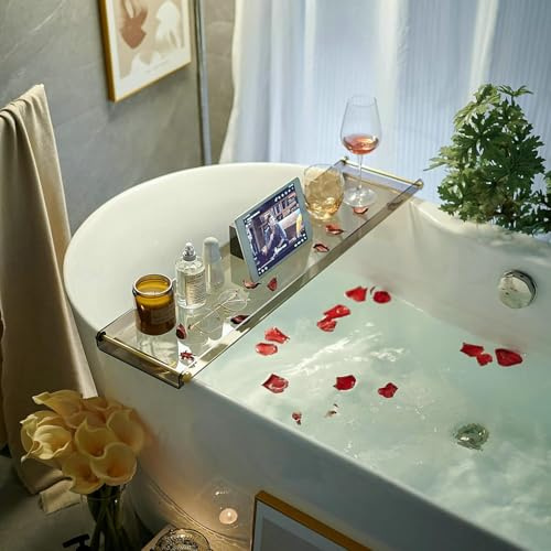 Luxus-Badewannen-Tisch Caddy mit goldenen Griffen - Tablett für Dusche und Badewanne