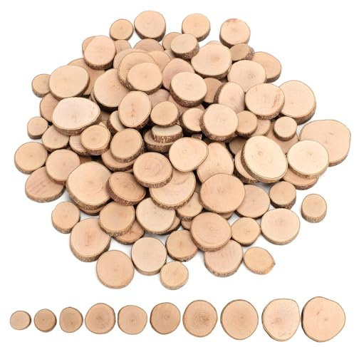 120Pcs Holzscheiben zum Basteln kleine Baumscheiben Astscheiben Naturholz | Maße 1-2cm & 2-3cm, feines Kamelienholz, glatt geschliffen & splitterfrei, Kreise, für DIY & Weihnachten