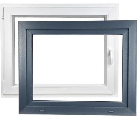 ALUCON Kellerfenster 1000x600 mm – Fenster 100x60 cm – Kunststofffenster Innen Weiß/Außen Anthrazit – Flügelfenster DIN Links