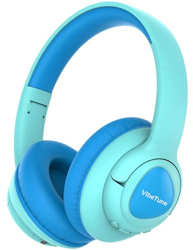 VibeTune Kinder Bluetooth Kopfhörer, 60 Stunden Spielzeit, Lautstärkebegrenzung 85/94dB, Bluetooth 5.4, Type-C Schnellladung, Faltbare kabellose Kopfhörer für Kinder-Blau Macaron
