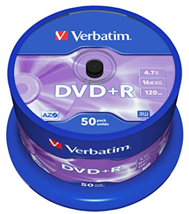50 Verbatim DVD+R 4.7GB 16x Printable Spindel matt