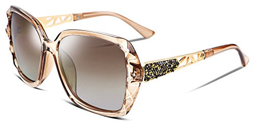 FEISEDY Sonnenbrille Damen Polarisiert Klassisch Groß Frauen Sonnenbrillen mit Strass Rahmen und UV400 Schutz B2289