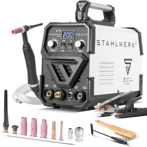STAHLWERK Schweißgerät 2 in 1 Kombi DC WIG 200 ST IGBT - WIG MMA, 200 Ampere, HF-Zündung, Hotstart, Anti-Stick, für Stahl, Edelstahl, Kupfer, Messing, kein Aluminium