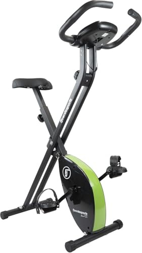 Fjoerdesports faltbarer Fahrradtrainer, Heimtrainer, Fitnessfahrrad LCD Trainingscomputer, klappbarer Hometrainer, inklusive Pulsmessung, maximales Benutzergerwicht 110 kg, 8 Widerstandsstufen-Grün