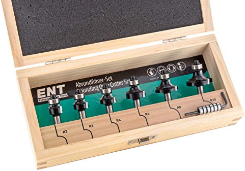 ENT 09001 6-tlg. HW Abrundfräser + Viertelstabfräser Kombi-Set mit Kugellager für R 2-3 - 4-6 - 8-10 mm - Schaft Ø 8 mm