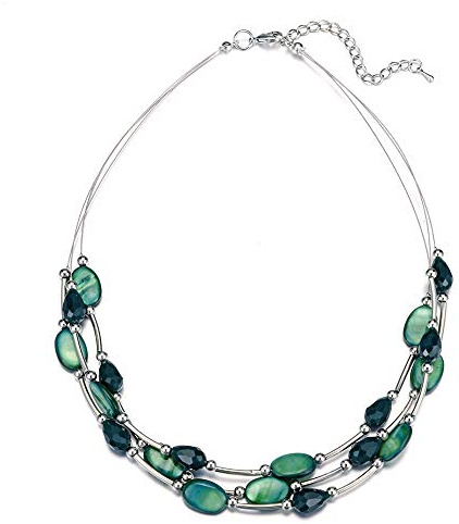 Bulinlin Damen Silber Perlenkette mit Kristall Statement Mehrreihige Boho Choker Halskette Modeschmuck Geburtstagsgeschenke für Frauen