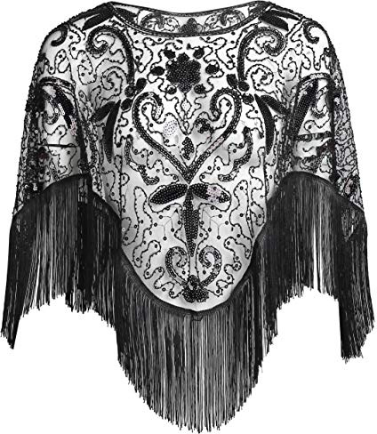EORUBE 1920s Stola Schal Damen Pailletten Umschlagtücher | Stola für Abendkleid Retro Gatsby Party Fasching Kostüm Accessoires