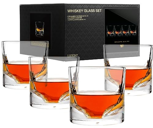 LIITON Schweres Kristall-Whiskeyglas-Set, dicke gefrierbare Bourbon-Gläser (je 1 lb), Premium-Whiskey-Geschenke für Männer, gefrorenes Kristall kühlt Cocktails