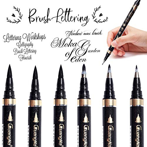 Hoiny Kalligraphie-Stift, 6 Stück Kalligraphie-Kugelschreiber, Schwarzer Faserschreiber, für Beschriftung, Anfänger, Tagebuch, Unterschrift und Schreiben, 4 Größen