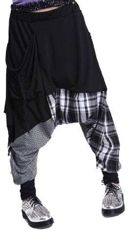 ellazhu Damen Haremshosen mit Elastischer Taille und Kariertem Patchwork für Casual Wear Yogahose GY206 L