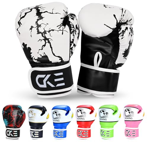 CKE Kinder Boxhandschuhe für Kinder Jungen Mädchen Jugendliche Toddlers Alter 5-12 Jahre Trainingshandschuhe für Boxsack Kickboxing Muay Thai (Black&White)