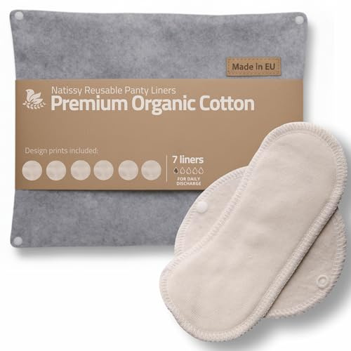 Natissy Bio-Baumwolle Slipeinlagen für Frauen, Waschbar, Weich, Atmungsaktiv, Hautfreundlich und Wiederverwendbar - 7er-Set Größe S - Made in EU
