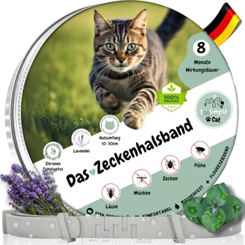 Das Zeckenhalsband für Katzen 100% Pflanzliches Premium Öl 2026 | Wirkungsvoller Schutz gegen Zecken Flöhe Mücken Läuse Ungeziefer - 8 Monate Wirkungsdauer