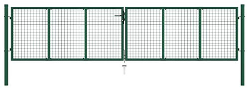 pedkit Mesh Doppelflügeltor Mesh Gartentor Doppeltor Hoftor Zauntür Einfahrtstor Stahl Dunkelgrün 415 x 125 cm, 3 Schlüssel sind enthalten