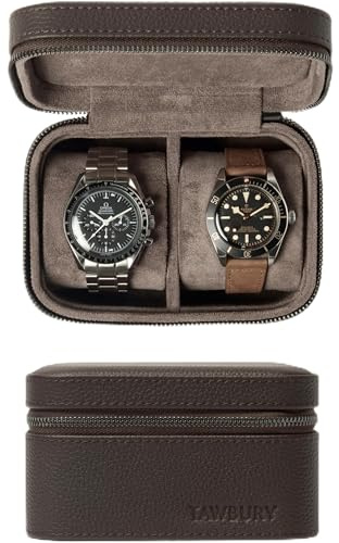 TAWBURY Leder-Uhrenetui für Reisen - Uhrenbox für 2 Uhren | Herren Uhrenkasten | Braunes Leder | Watch Box Travel