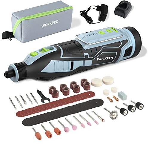 WORKPRO Akku Multifunktionswerkzeug, 12V Kabellos Drehwerkzeug Set | 114 Zubehör, 5 variable Drehzahleinstellungen von 7500-32000 U/min, zum Schleifen, Schneiden, Bohren, Polieren, Gravieren