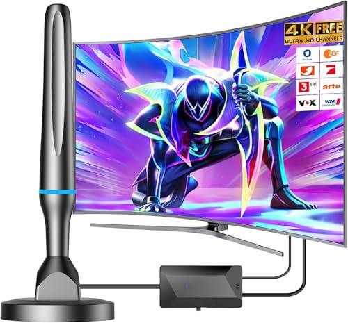 DVBT2 Antenne, DVB-T/DVB-T2-Antenne, Stärkere Stabantenne für digitales Fernsehen/Digital TV/DAB Radio/DVB-T2 Tuner Stick, Maximale Signalqualität - Mit Magnetfuß 3m Kabel