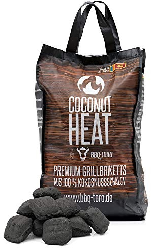 BBQ-Toro Coconut Heat 10 kg | Premium Kokos Grillbriketts für Longjobs, 100% Kokosnussschalen | Kokosnuss Holzkohle für Dutch Oven | Kokosnuss Briketts Grillkohle Grill Holzkohle Cocos Grillbrikett