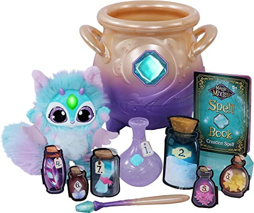 Magic Mixies Magischer Zauberkessel mit 20 cm großem, interaktivem, blauem Plüschtier, Zauberstab und Zauberzutaten, mit echtem Nebel und 2 Spielmodi für stundenlangen Spaß
