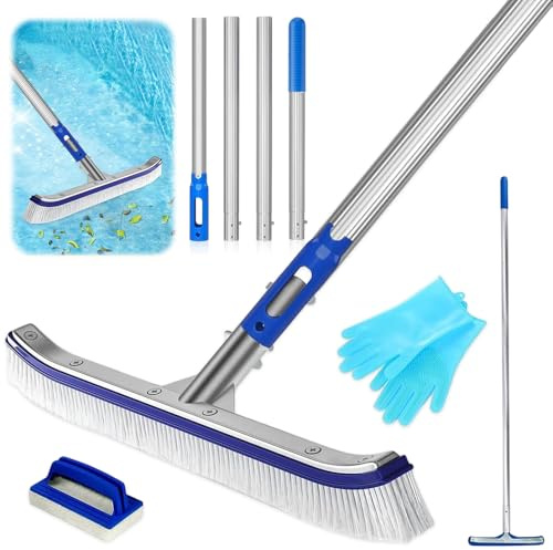 BNGXR Pool Bürsten Set, Poolbürste mit Stiel 152cm Lang Pool Reinigungsbürste 43cm mit Waschhandschuh und Schwamm Bürsten für Teichreinigung
