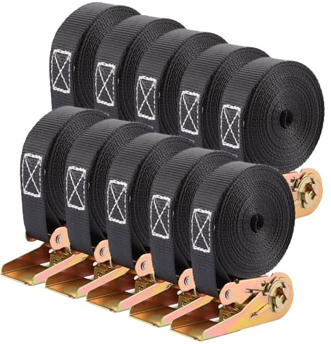 VIDETOL 10 Stück Spanngurte mit Ratsche ohne Haken, 6 m Lang 25 mm Breit Ratschengurte Zurrgurte, Belastbarkeit 800 kg, Spanngurt Schwarz für Ladungssicherung, Gepäckentfernung, Camping