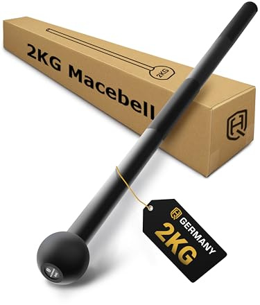 HQ Germany® Macebell [2-10kg] - 100% Stahl, ±200g Gewichtstoleranz - Pulverbeschichtete Mace Bell, Gada, Indian Clubbell, Club, Steel Mace - Macebell 2kg