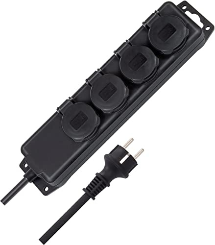 Brennenstuhl Steckdosenverteiler IP44 4-Fach (Steckdosenleiste für den Baustelleneinsatz und den ständigen Einsatz im Freien, 2m Kabel) schwarz