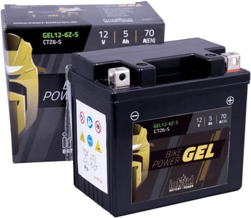 intAct - GEL MOTORRADBATTERIE | Batterie mit +30% Startleistung. Für Roller, Motorrad, Quad, Rasentraktor | Bike-Power GEL12-6ZS, CTZ6-S, 12V Batterie, 5 AH (c20), 70 A (EN) | Maße: 113x70x105mm