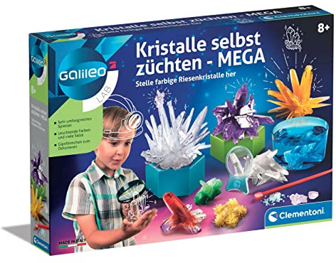 Clementoni Galileo Lab – Kristalle selbst züchten Mega, Experimentierkasten für Kinder ab 8 Jahren, farbenfrohe Experimente fürs Kinderzimmer, Clementoni 59130