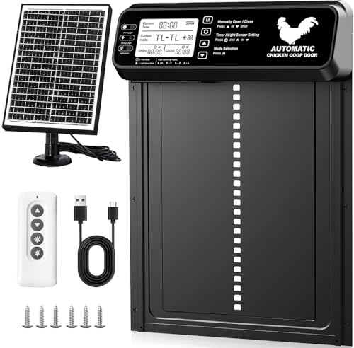 Automatische Hühnerklappe solar - mit Schaltuhr/Lichtsensor, Anti-klemm, Anti-klemm, solarbetriebene elektrische Hühnerklappe aus Aluminiumlegierung | Hochkapazitätsbatterie | 20M Fernbedienung