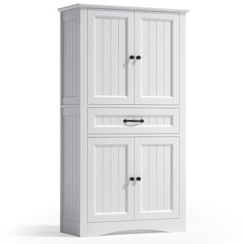 Xbro Badezimmerschrank, Badschrank mit 2 Türen und 1 Schubladen, Verstellbare Schrank für Bad, Küche, Wohnzimmer oder Arbeitszimmer, 73 x 130 x 31 cm, Weiß