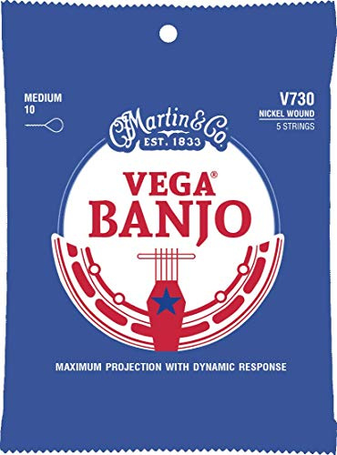MARTIN Saiten für Banjo, Vega Banjo-Serie, Nickel, 5-saitig Medium (10, 12, 16, 23, 10) (V730)