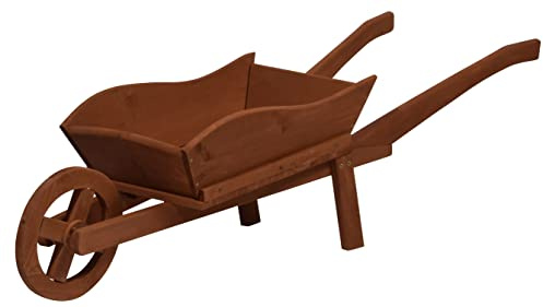 dobar® 29195FSC Pflanzschubkarre aus Holz | Dekorativer Pflanzkasten für Blumen | Blumenwagen | Blumenkarre | Pflanzwagen | Holzschubkarre zum Bepflanzen | 107 x 29 x 30 cm | Braun
