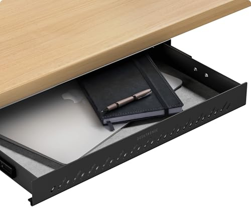 Desktronic Schreibtisch-Organizer, Untertisch-Aufbewahrungsbox, Schreibtisch für Büro Schule Homeoffice Schreibwaren, Metallschublade, Versteckte Schubladenbox (Schwarz)
